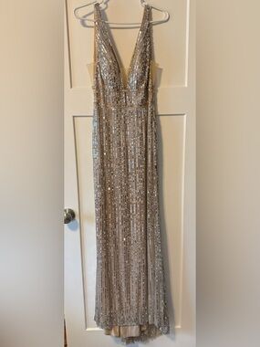 Tiffany Designs Champagne Sequin Formal Dress